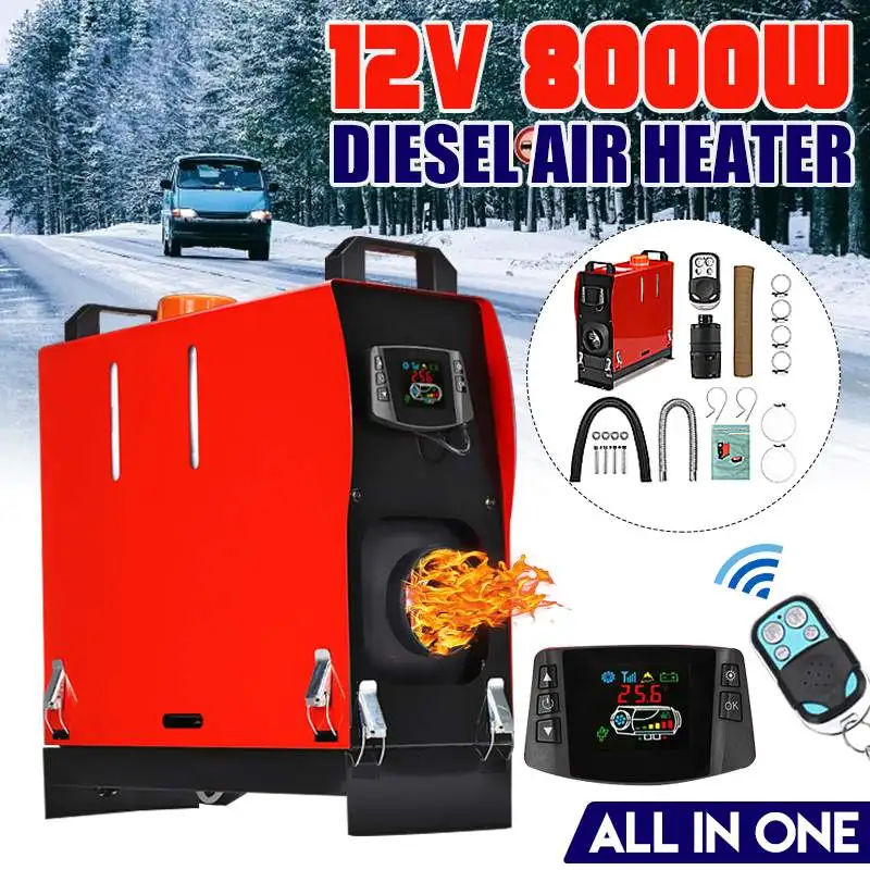 12V 8KW Car Heater All in One Heating Diesel Air Heater Single Hole LCD Monitor Parking Warmer Quick Heat For Truck Bus