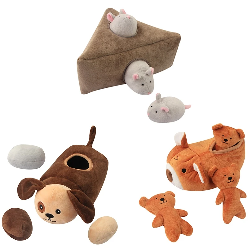 Interactive Dog Toy Bite-Resistant Pet Squeaky Toy Imitation Animals Dolls with Nest for Dog Training and Playing