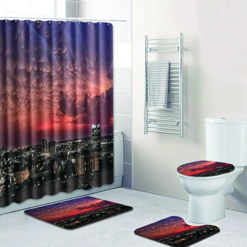 

Shower Curtain 3D Print City Landscape Waterproof Polyester Fabric Bath Bathing Bathroom Curtains with 12 Hooks for Home Decor