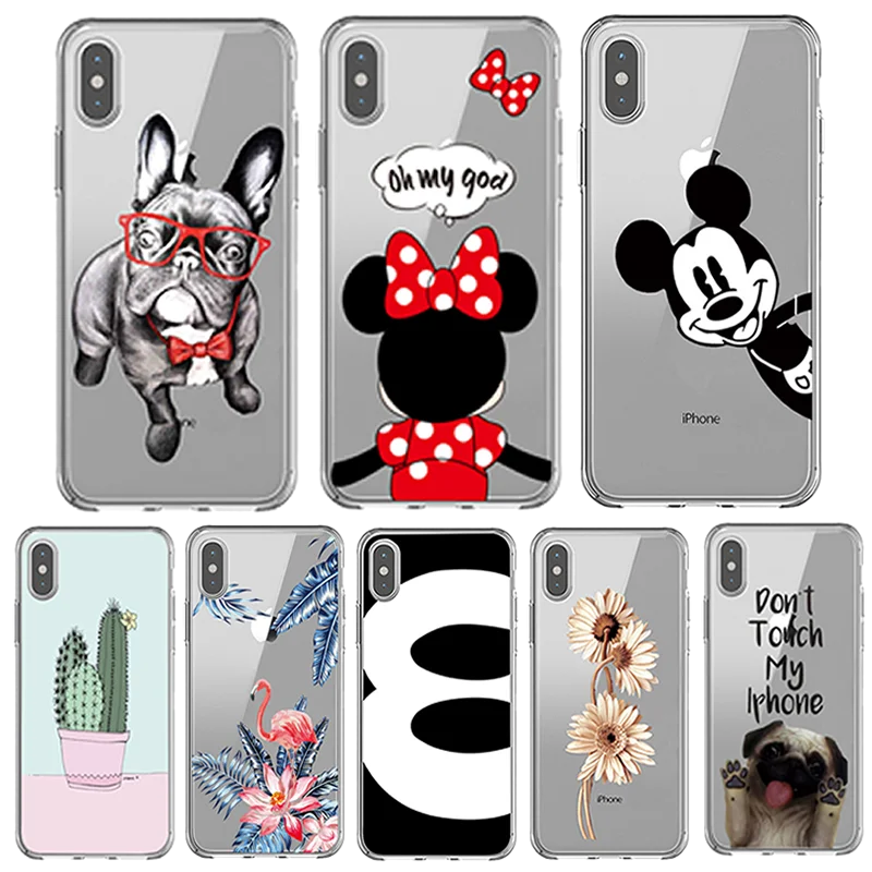 Transparent TPU Bag Funda for iPhone 6 sPlus 7 8 Plus X Xs 11Pro Max XR 5 5s SE Case Mickey Minnie Cartoon Dog Soft |