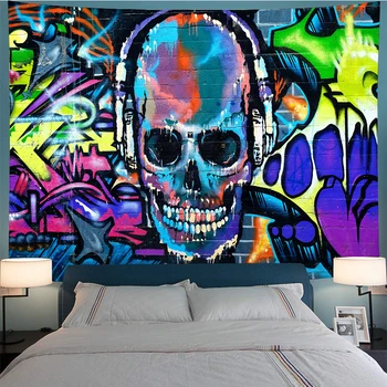 

SOFTBATFY Graffiti Skull Colorful Tapestry Headboard Wall Art Bedspread Dorm Tapestry Home Decor Dropshipping