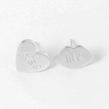 

10 Pairs Brincos Anniversary Party Gifts Stainless Steel Heart And Lip Kiss Me Stud Earrings For Women BFF Jewelry Femme