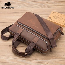 BISON DENIM Brand Men's Briefcase Satchel Bags Genuine leather 14