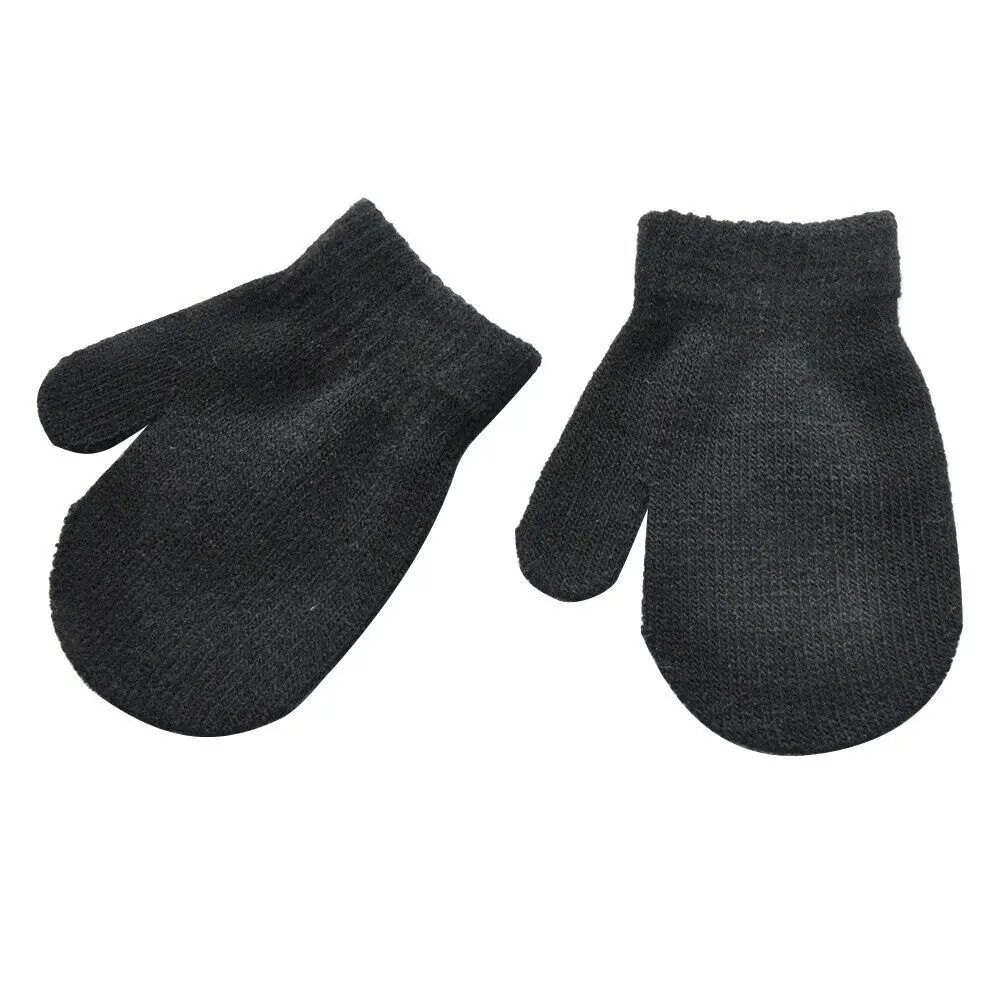 Black Imcute/Коллекция года, 1 пара перчаток, детские варежки, перчатки для мальчиков и девочек, однотонные зимние детские мягкие вязаные теплые митенки, перчатки, 4 цвета - Color: Black