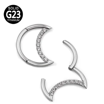 

G23 Titanium Nose Ring Crescent Moon Shaped Hinged Segment Hoop CZ Ear Cartiliage Tragus Helix Nose Stud Piercing Body Jewelry