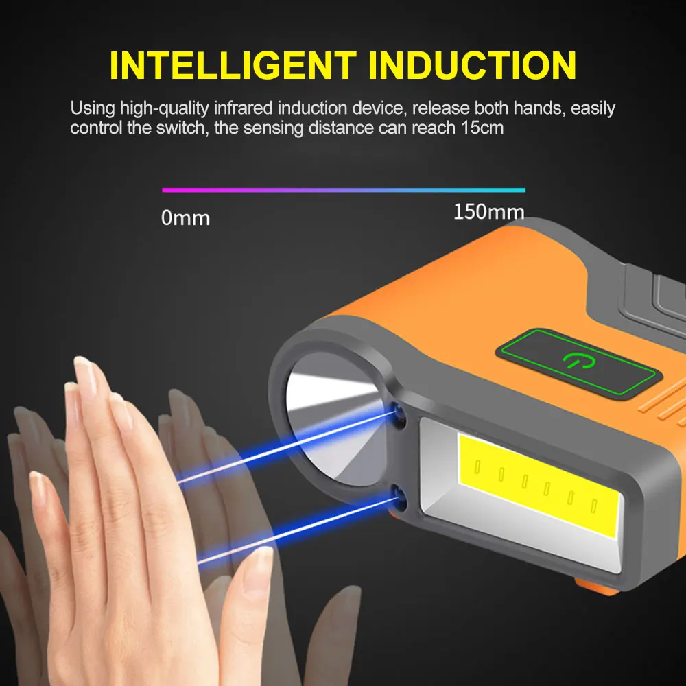 Induction Cap Clip Light USB Charging Flashlight 2200mAh COB Flood Light Head Waterproof Fishing Lantern CAMP Lamp