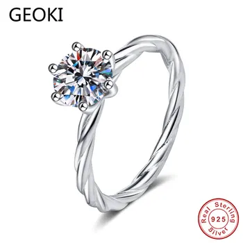 

Geoki Passed Diamond Test 1 CT Round Perfect Cut Good Quality Moissanite Rattan Ring 925 Sterling Silver Diamond Wedding Rings