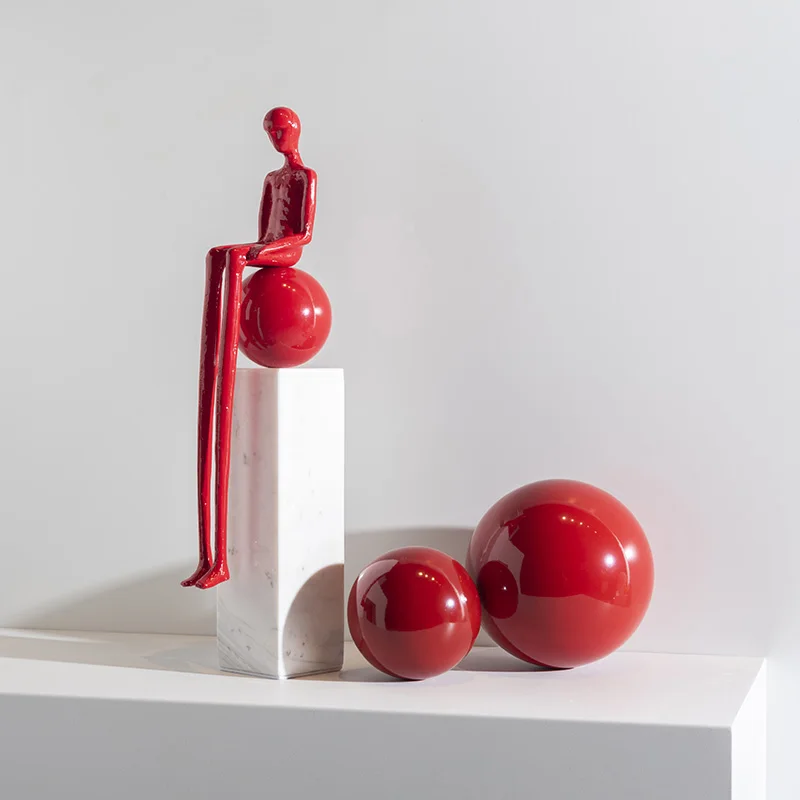

Long Legged Man Sit On Red Ball Figurine Marble Statue Home Decor Collectibles Art Living Room Accessories Table Ornament Gifts