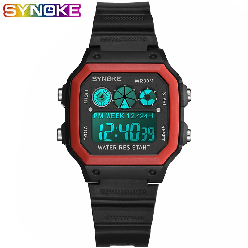 9029 red SYNOKE, роскошные цифровые часы из нержавеющей стали, светодиодный Будильник, для мужчин, для мальчиков, модный браслет, наручные часы, часы, relogio feminino masculino - Цвет: 9029 red