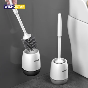 Wikhostar TPR Silikonkopf Toilettenbürste: Wandreinigungsbürste mit langem Griff - Badzubehör Set