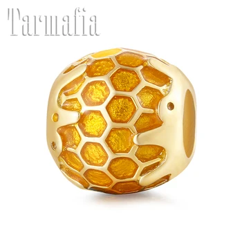 

2019 Hot 925 Sterling Silver DIY Like Sweet Honeycomb Round fine Gold Beads Fit Original European Charm Bracelet Jewelry making