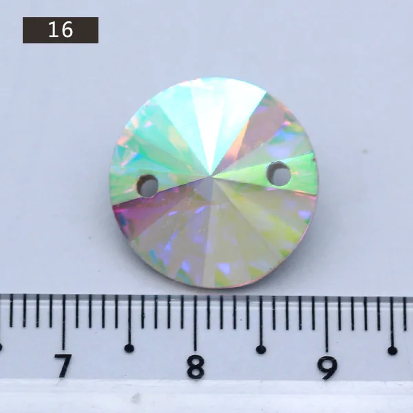 32p 16mm round Высокое качество Кристалл AB пришить стразы заостренный назад граненое стекло пришить камни швейные стразы пряжка для одежды свадебное платье - Цвет: 32p 16mm round