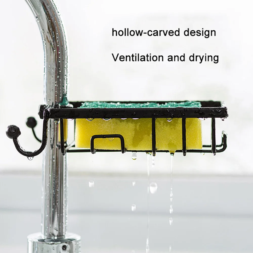 Home Accessories Iron Sink Hanging Punch Faucet Storage Bathroom Hollow Out Shelves Free Kitchen Drain Storage Rack Organizer