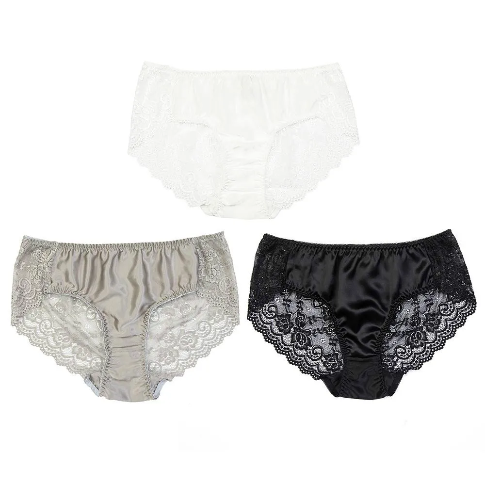 Women Luxurious Lacy Silk Panties 100 Pure Silk 3 Pack Soft Lace Sexywomen's panties AliExpress
