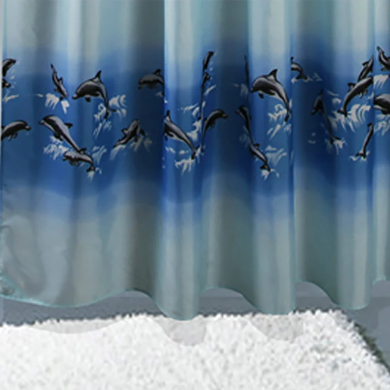 Marine Style Waterproof Shower Curtain Bathroom Screen Dolphin Pattern Home Decoration Bathroom Accessories With 12 Hooks