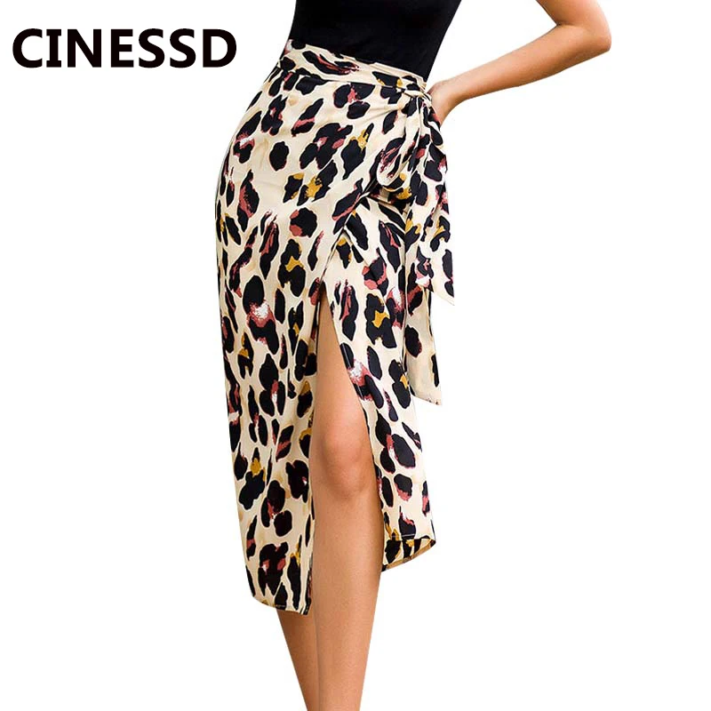 CINESSD женский леопардовый принт юбка осень зима сексуальный Сплит обернутый Bodycon кружева богемные пляжные вечерние женские повседневные юбки