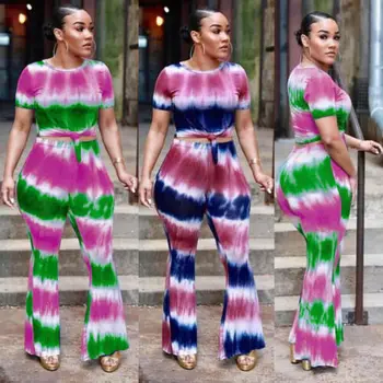 

New arrival Womens Crop Top Wide Legs 2Pcs Bodycon Jumpsuit Trousers Camouflage Party Clubwear