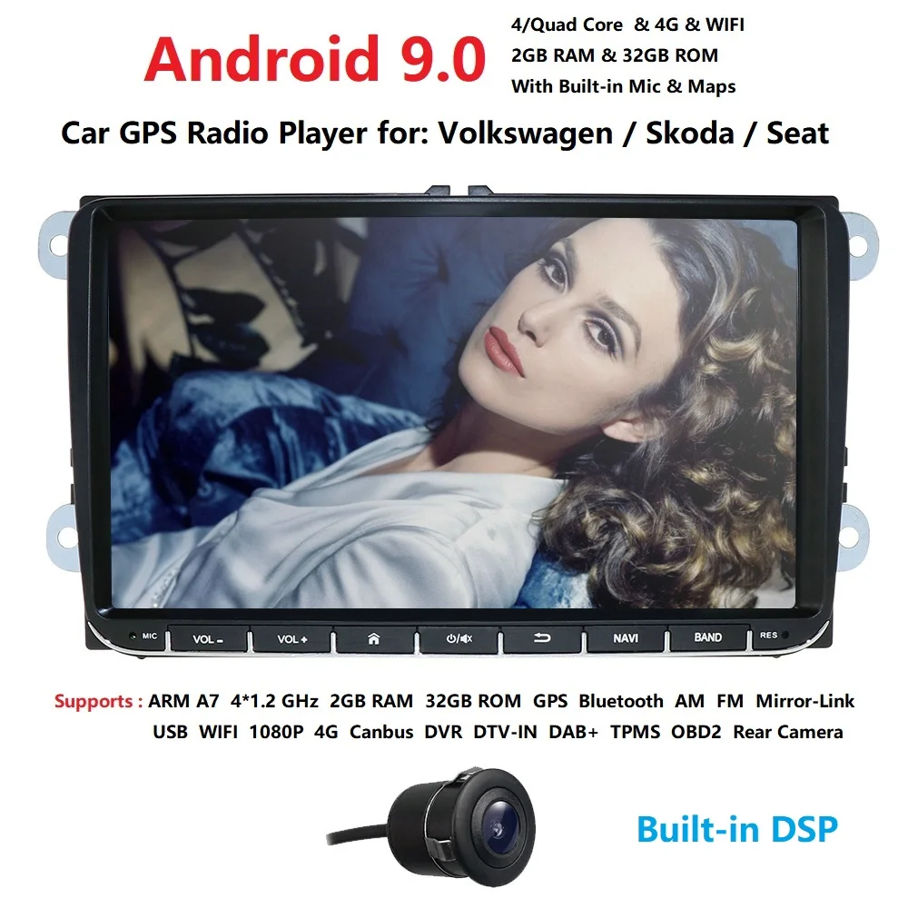 

DSP Android 9.0 9" 2din Car nodvd for VW POLO GOLF 5 6 POLO PASSAT B6 CC JETTA TIGUAN TOURAN EOS SHARAN SCIROCCO CADDY GPS Navi