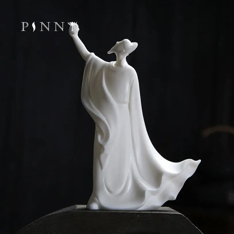 PINNY 화이트 도자기 피규어 동상 장식 도자기 젠 크리에이티브 장식품, 홈 인테리어 액세서리