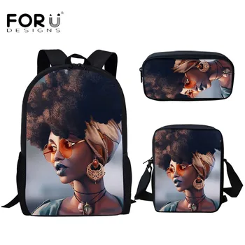 

FORUDESIGNS Hot Style School Bags 3pcs Set African Women Printing Women Student Backpack Girls Large Capacity Daypack Sac Femme