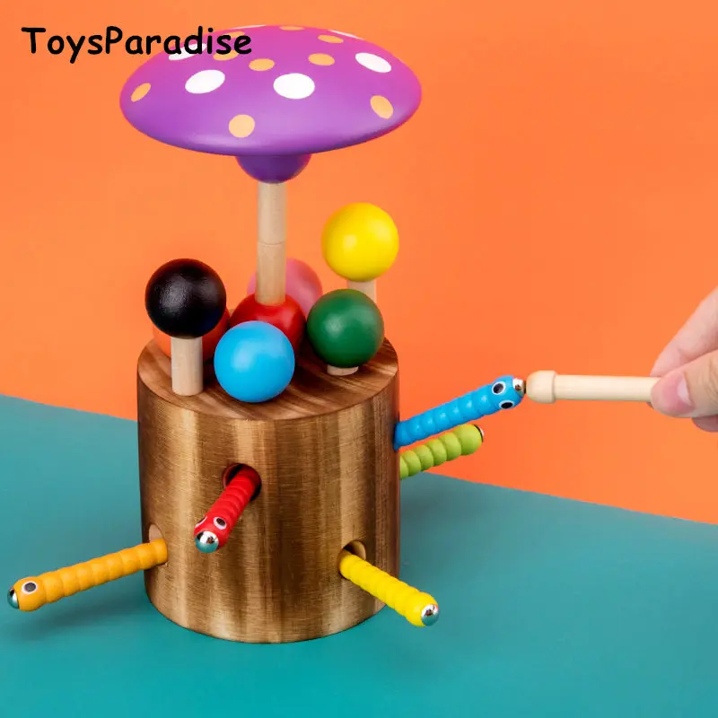 

Baby Toys Mushroom Insect-catching Game Wooden Toys For Kids Color Cognition Grasp Practice Educational Magnetic Blocks