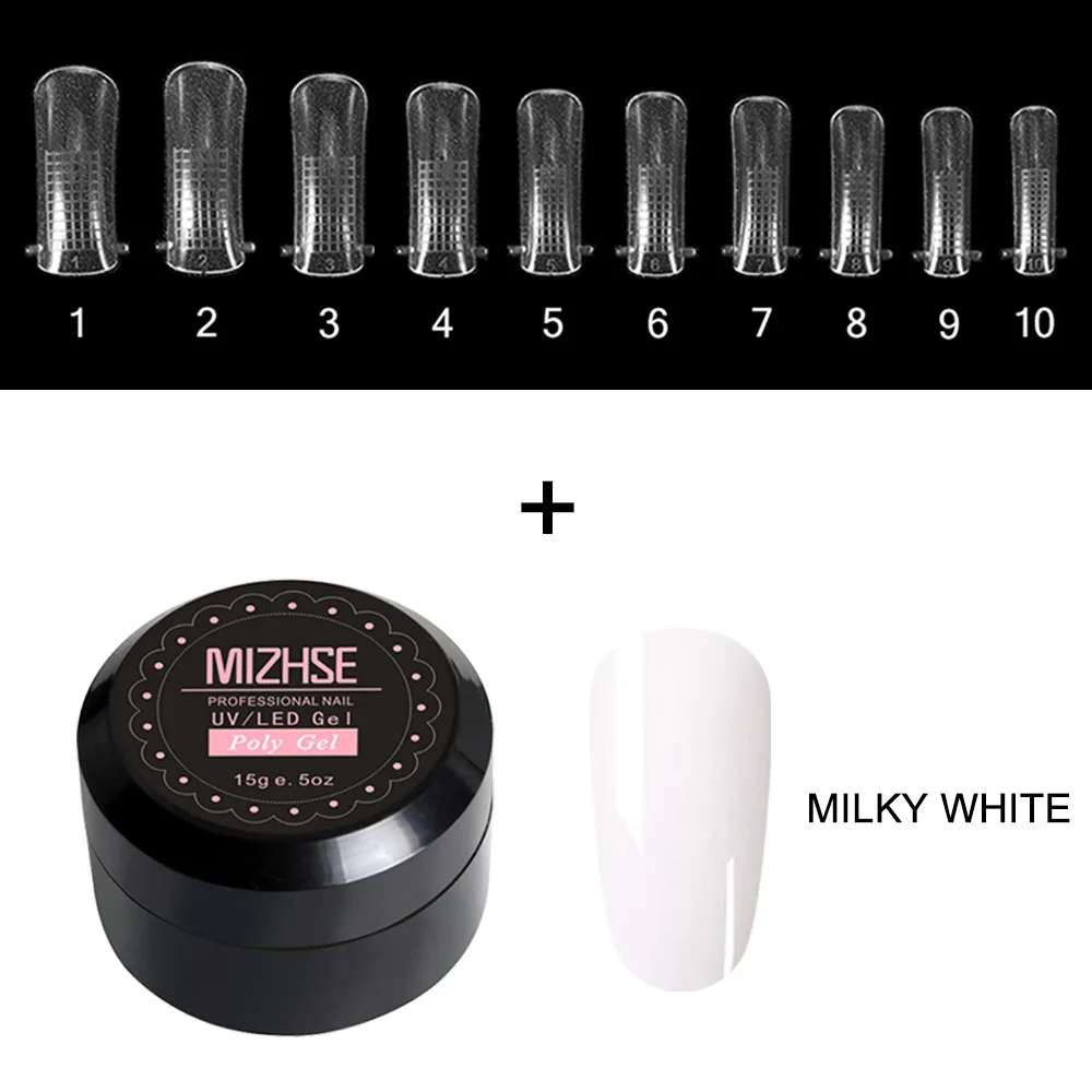 MIZHSE Thermal Poly UV Nail Gel Quick Extension Gel Varnish Clear Pink Jelly Polygel Crystal UV LED Building Gel Need Forms - Цвет: White  10PCS Tips