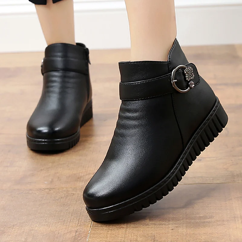 Ботинки женские зимние на танкетке с пряжкой и кристаллами|womens snow boots waterproof|boots