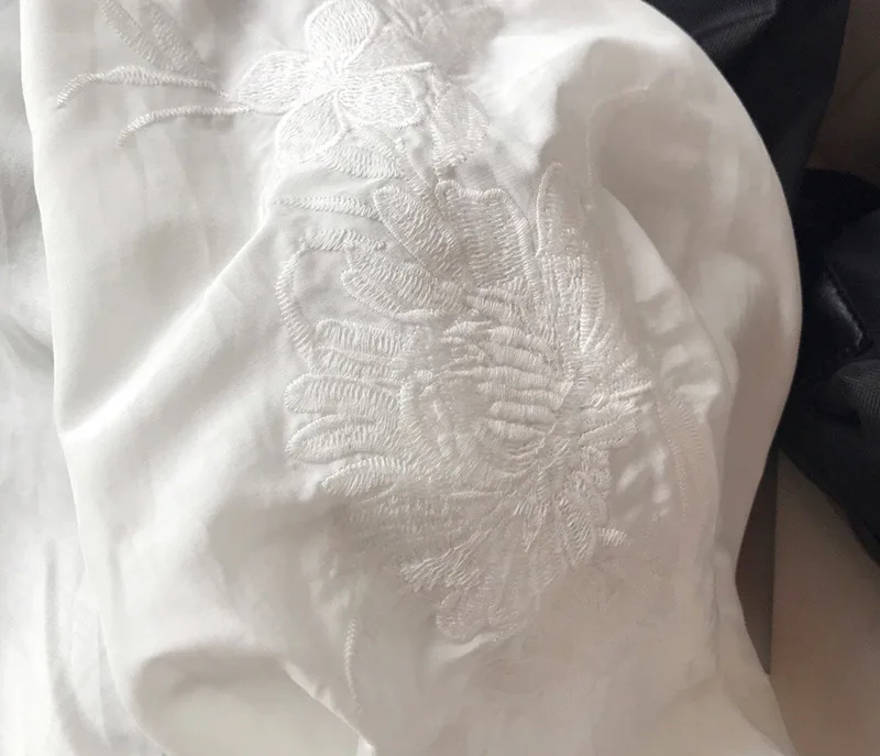 Осень новое поступление хлопок шелк Белый Цвет Женская блузка с вышивкой полный рукав высокое качество