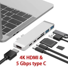 Для Macbook док-станция USB3.0 с Thunderbolt 3 и 5 Гбит/с Тип C выход Поддержка 4K HDMI и SD/TF кард-ридер USB флэш-накопитель