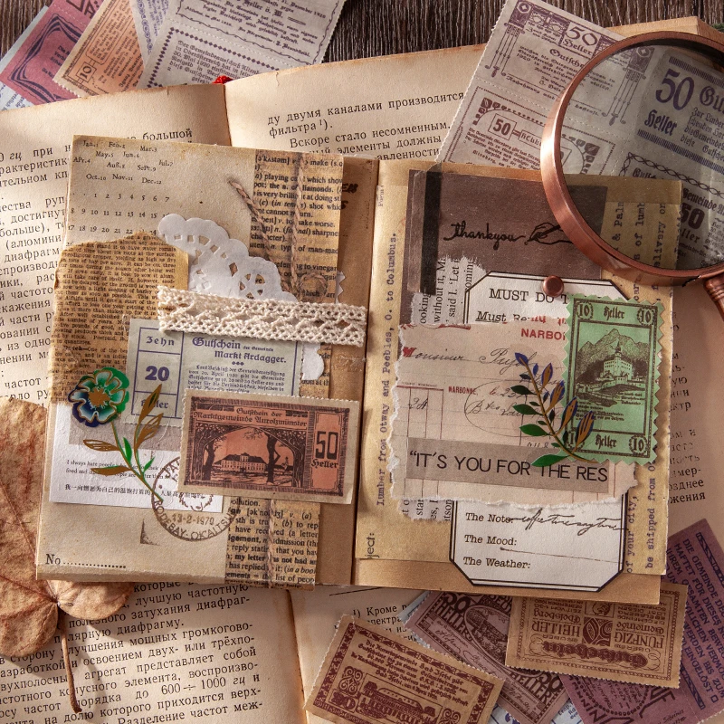 1Set Antique Ticket Stamp Material Paper Junk Journal Planner Scrapbooking  Vintage Decorative DIY Craft Paper