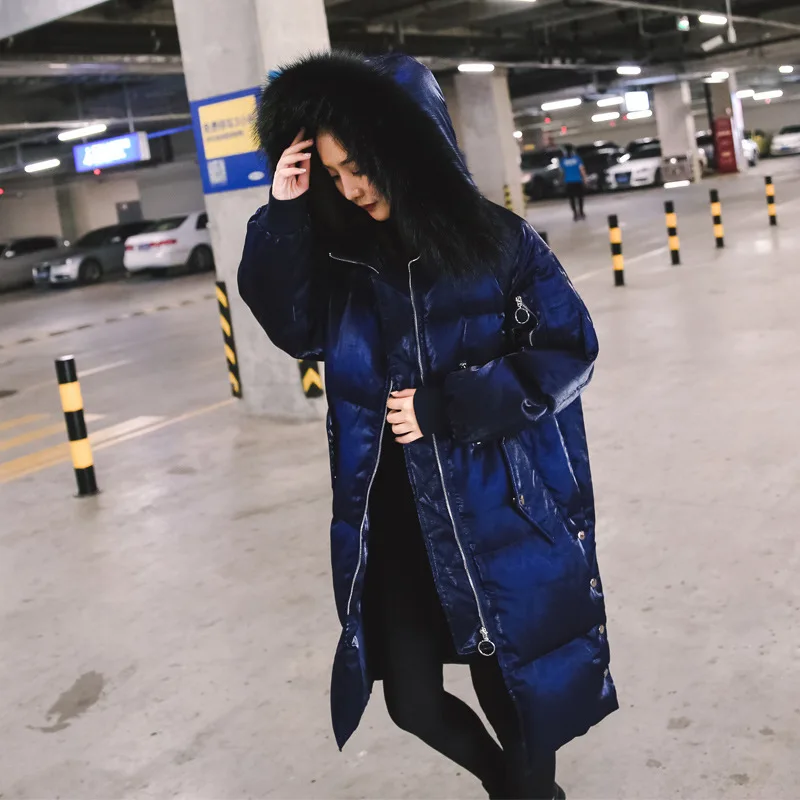 

2018 Winter New Style Korean-style Loose And Plus-sized Thick Da Mao ling liang Color Mid-length over-the-Knee Cotton Coat Women