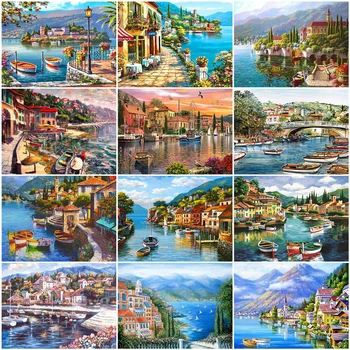 

AZQSD Paint By Number Canvas Painting Kits Landscape DIY Unframe Acrylic Paint Coloring By Numbers Seaside Home Decoration