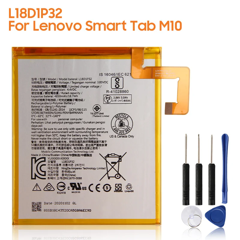 

Original Replacement Battery L18D1P32 For Lenovo Smart Tab M10 Authentic Tablet Battery 4850mAh