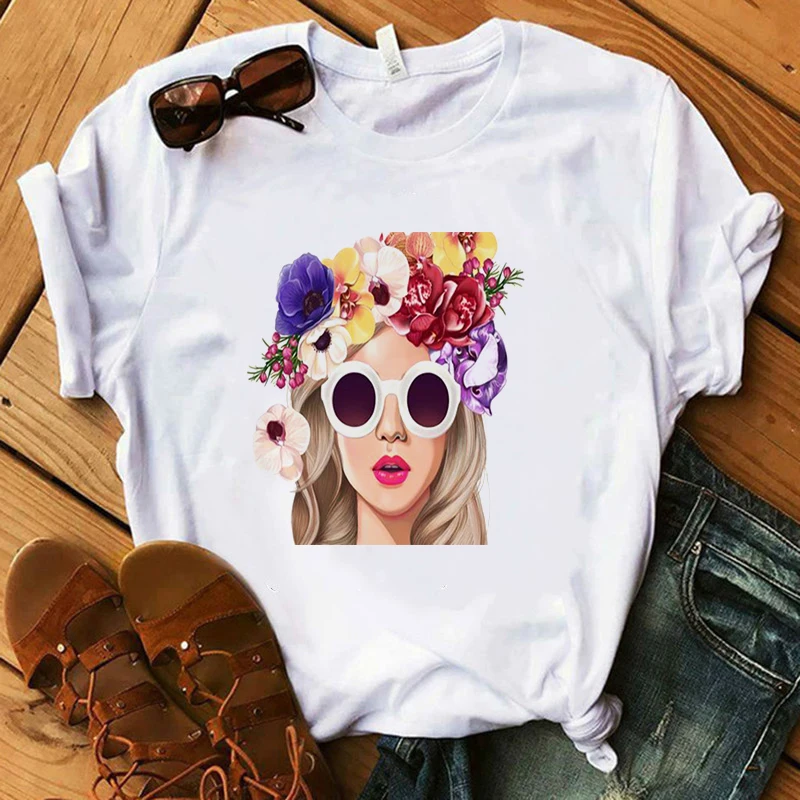 

Pink High Heel Bow T Shirt Women Summer Lady Floral Heart Tees Harajuku Casual T-shirt Luxury Tops Gift