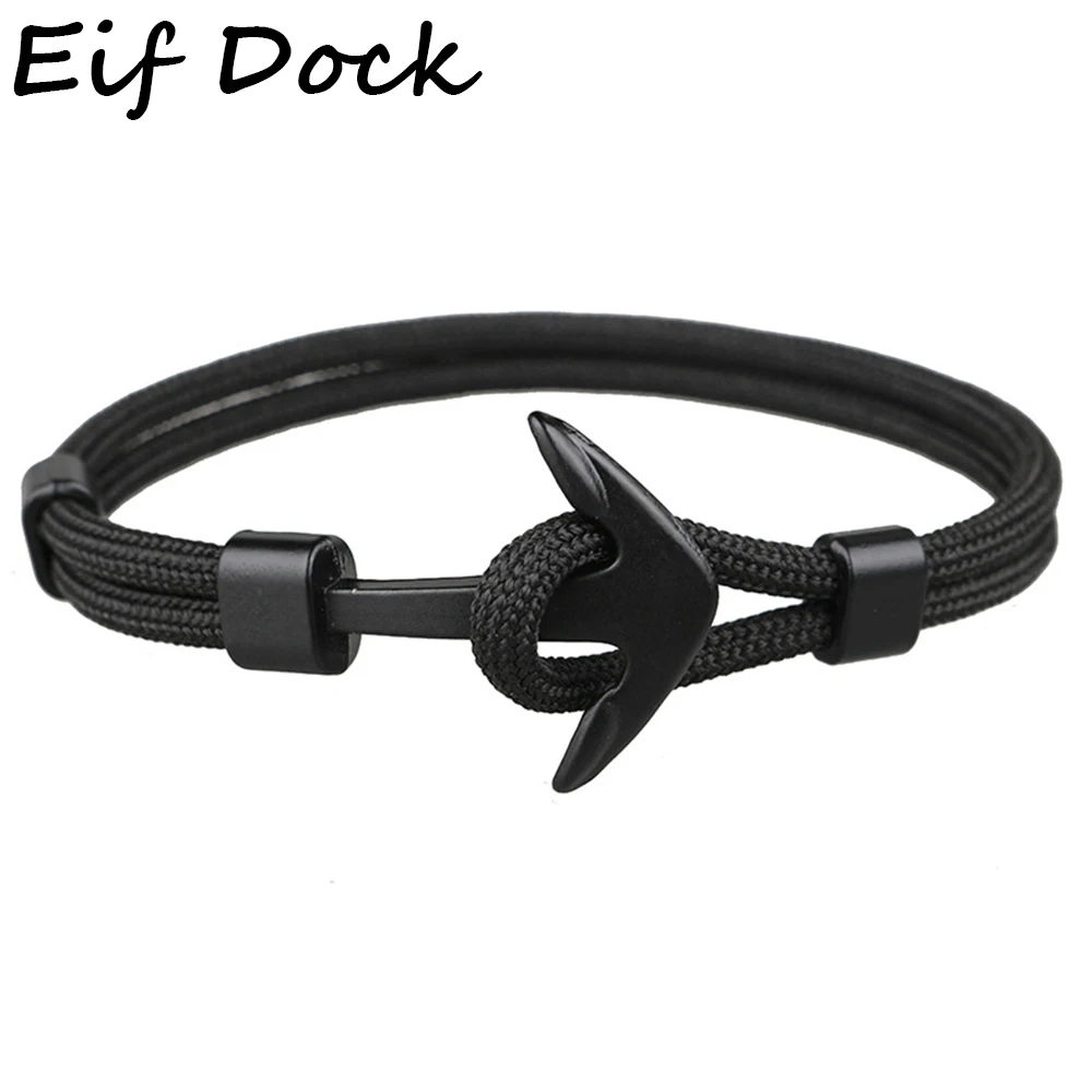 

Hot Fashion Black Color Anchor Bracelets Men Charm Survival Rope Chain Paracord Bracelet Male Wrap Metal Sport Hooks Dropshippin
