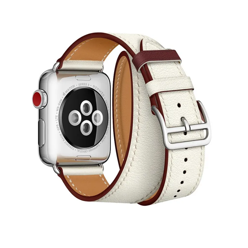 Подолом логотип Swift кожаный двойной один за туром ремешок для наручных часов Apple Watch Series 5 4 3 2 1 44/40 мм 42 38 мм и нержавеющая сталь металлический корпус для наручных часов iWatch, браслет - Цвет ремешка: White Red