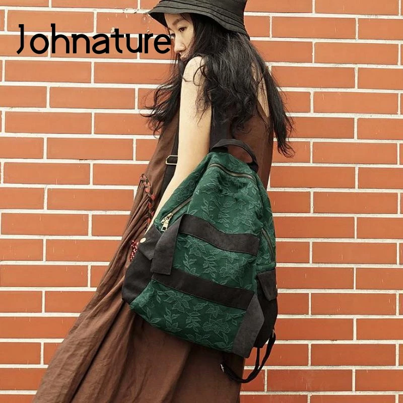 

Johnature Vintage Bagpack Cotton Linen Bag 2024 New Casual Large Capacity Jacquard Travel Backpack High Quality Female Bags