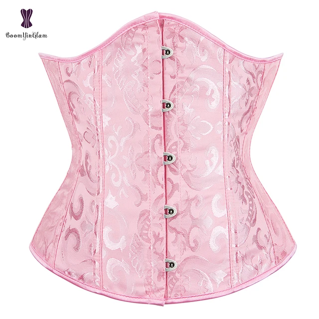 Wholesale Dropshipping Corset Underbust Waisttrainer Gothic Boned Chest Binder Gorset Sexy Femme Floral Plus Size Korsett Women pink