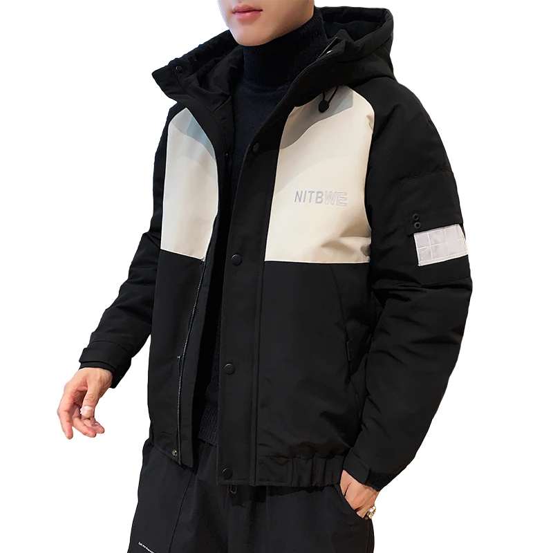 Новая Лоскутная модная мужская зимняя куртка с капюшоном, ветровка, куртка, Мужская Толстая теплая парка, пальто - Color: Beige