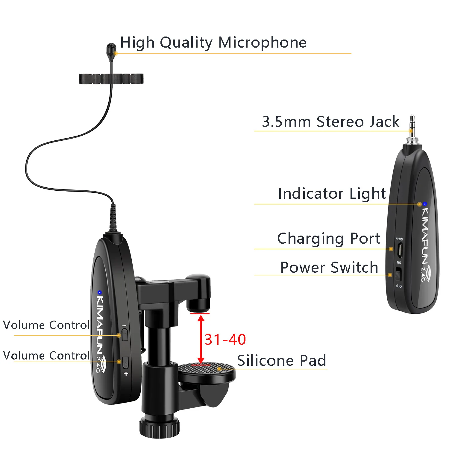 KIMAFUN Violin Microphone Wireless 2.4G Gooseneck Pick Up Instrument Clip-on Mic Receiver and Transmitter System for Violin