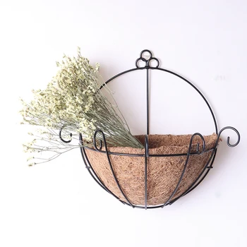 

Metal Wall Hanging Planter Basket+Coconut Palm For Indoor Outdoor Plants Decor