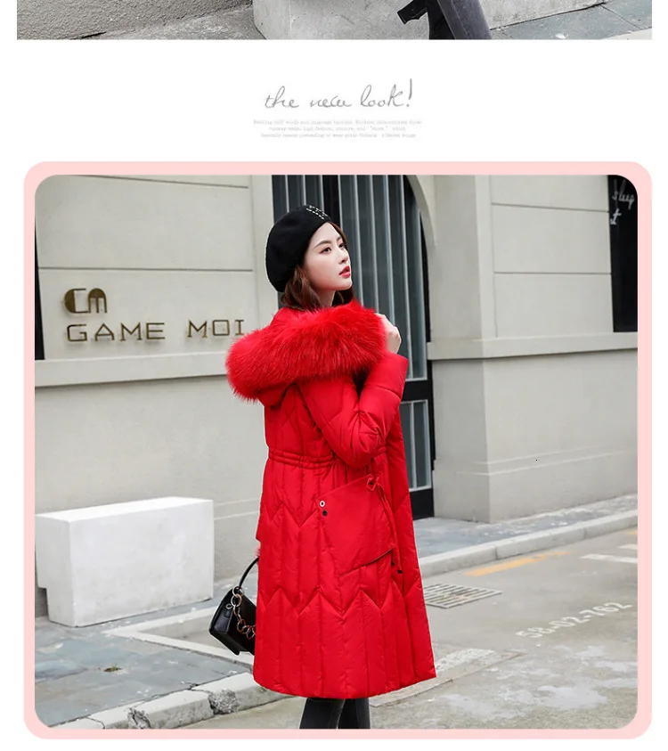 Chic Fur Coat Hooded Winter Down Coat Warm Jacket Plus Size Long Slim Women Cotton padded Wadded Parkas female jacket 5XL