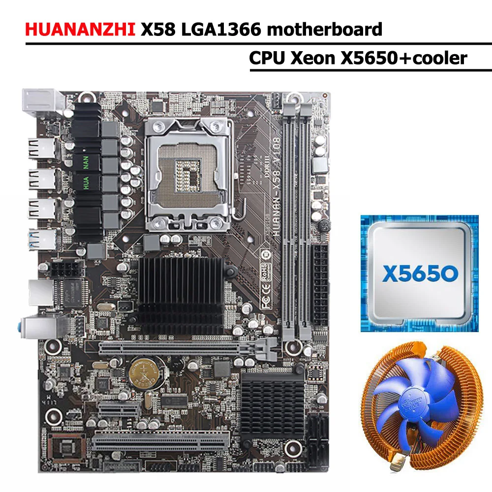 ^*Best Offers HUANANZHI X58 LGA1366 motherboard bundle discount X58 desktop motherboard with USB3.0 port CPU Xeon X5650 2.66GHz with cooler