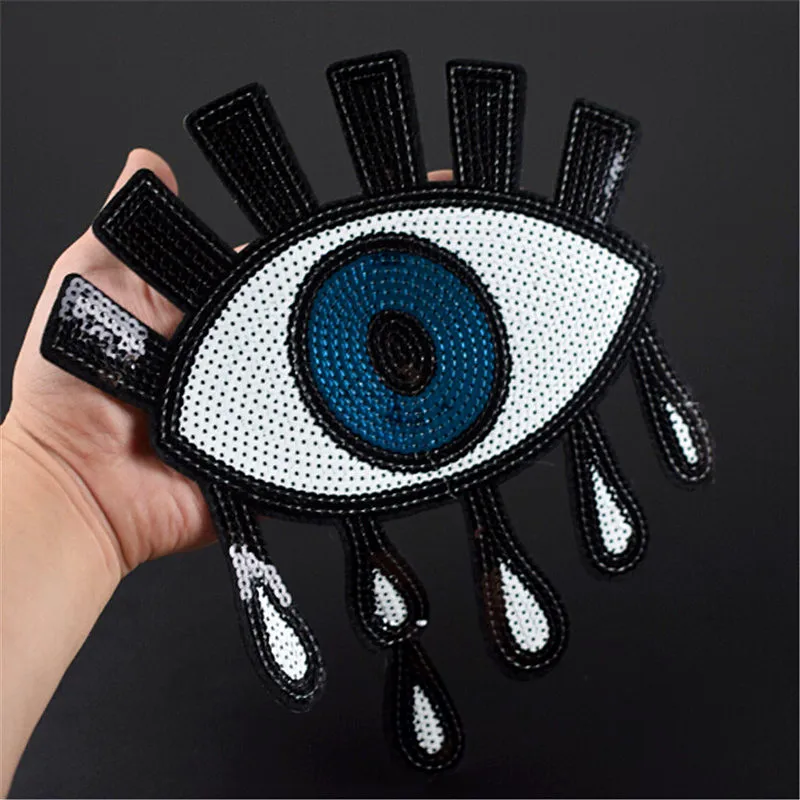 

33CM Eye Iron On Patches For Clothing Sequins Biker Badge Embroidery Fabric Sequined Patch Women Clothes Stickers Strange things