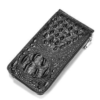 

Blocking Anti-Theft Alligator Print Genuine Leather Crocodile Card Holders Mens Long Compact Thin Wallet