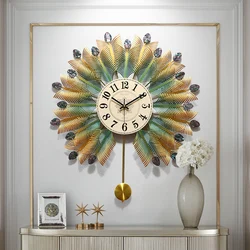 Peacock Iron Art Wall Clock Modern Simple Creative Swing Decorative Wall Luxury Living Room American Silent Clock