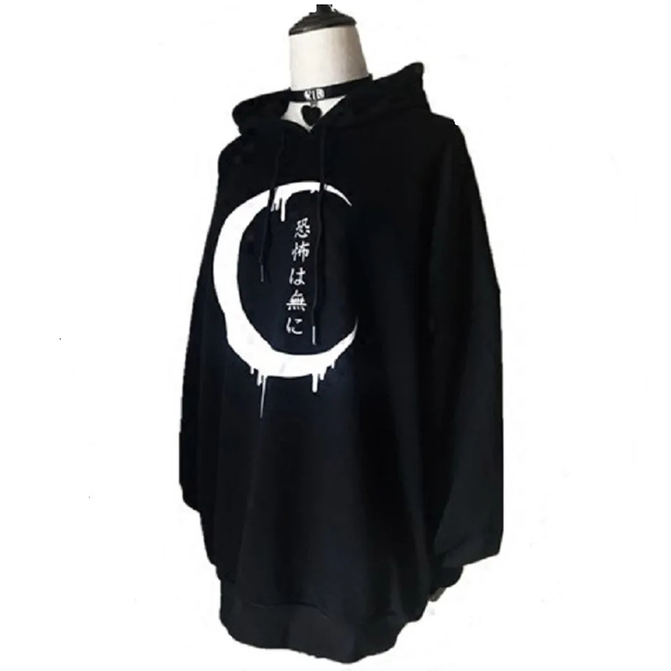  Moon Hoodies Japanese Letters Print Punk Sweatshirt Harajuku Xxl Poleron Mujer 2019 Dark Gothic Clo