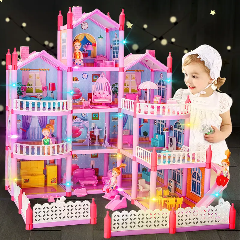 Princess Villa Diy Doll House Pink Castle Game Room With Doll Kit Assembly Doll  House Girl Toy Birthday Gift Family toys - AliExpress