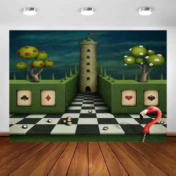 

Fantasy Background for Photography Green Maze Wonderland Backdrops Green Fence Tower Garden Photo Background for Photo Studio