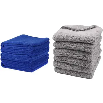 

50 Pcs Microfiber Cleaning Cloth Blue Towel Set & 6 Pcs Gray 500GSM 40X40Cm Super Thick Plush Cleaning Cloths